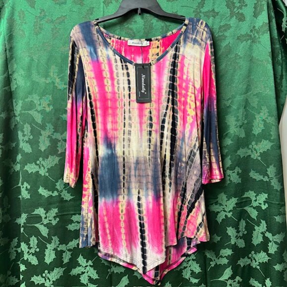 Ninedaily Tops - Ninedaily Tie Dye Tunic Top 3/4 Sleeve Handkerchief Hem New With Tags - Size Lg